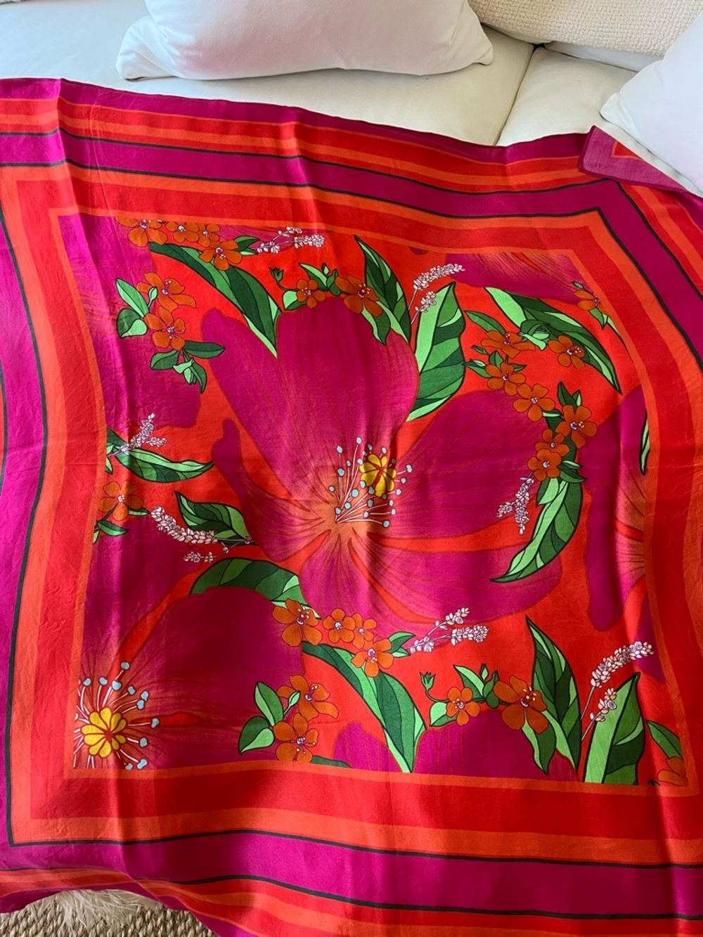 FARM Rio Pink and Orange Floral Silk Scarf